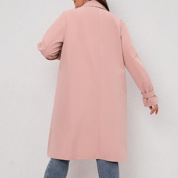 Casual Double Breasted Trench Coat Pink - Picture 3 of 5